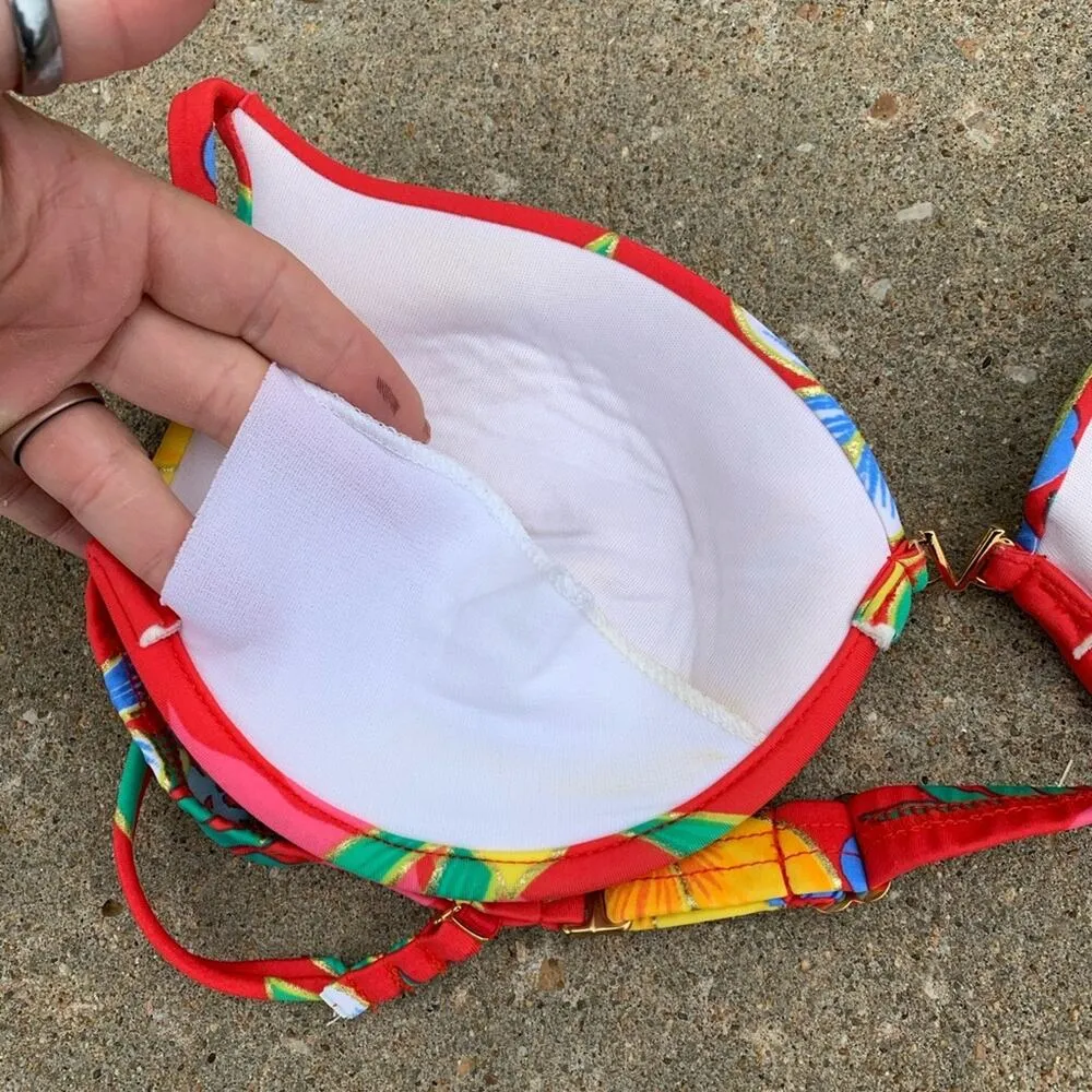 Vintage 90s underwire tropical bikini top Red Size L - Image 3