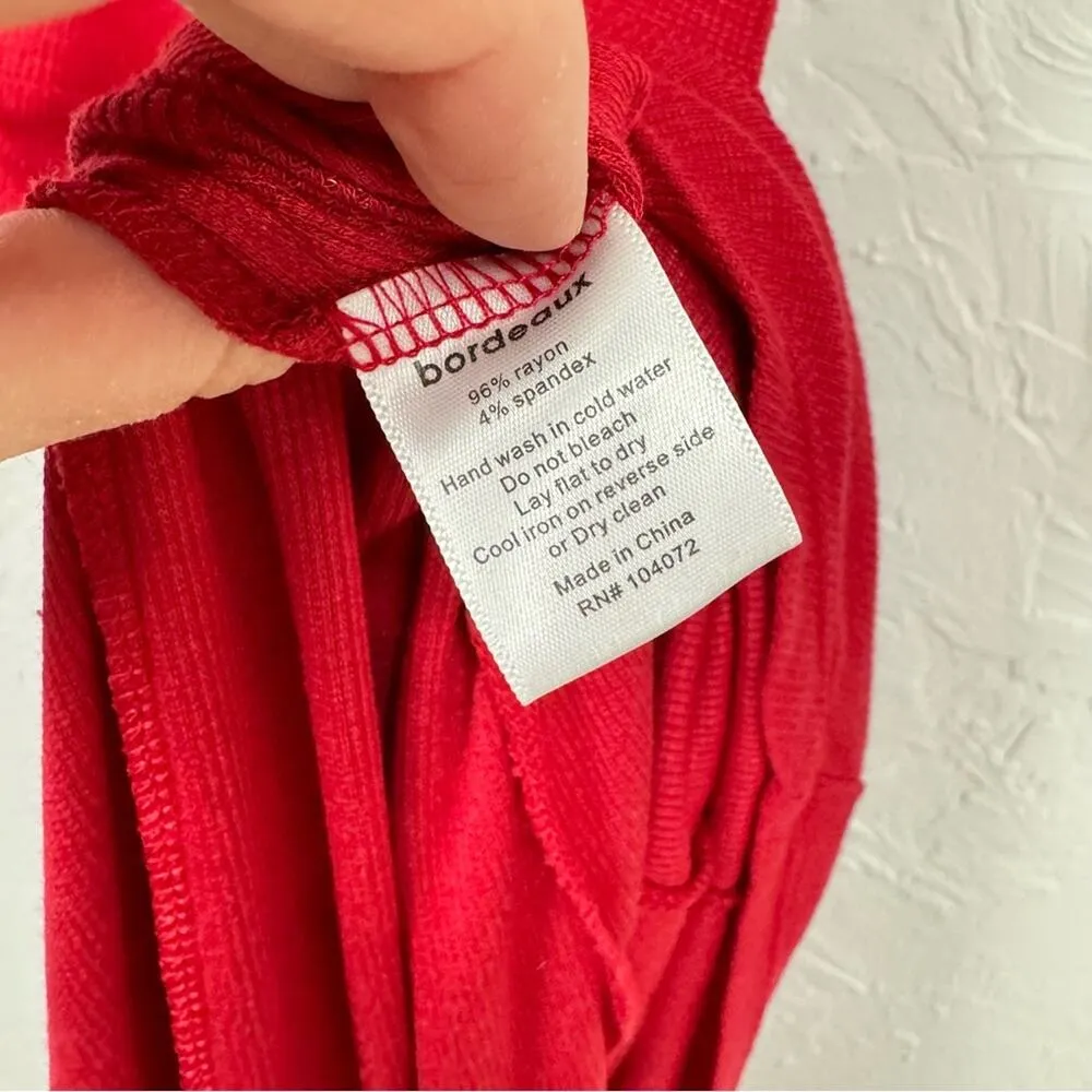 Bordeaux Red Half Sleeve Bodycon Midi Dress Women’s M Stretch Casual Summer - Image 10