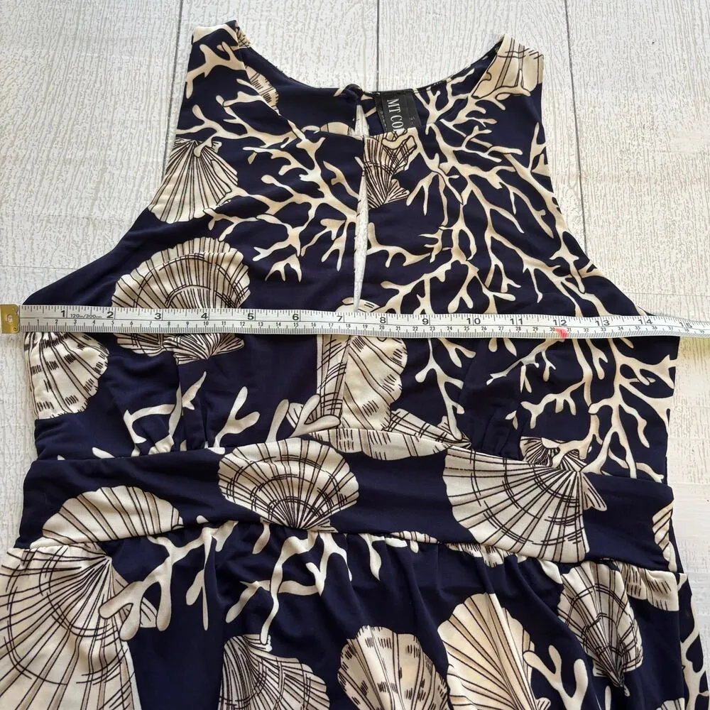 MT COLLECTION Dark Navy Blue Nautical Print Maxi Dress Size Small - Image 7