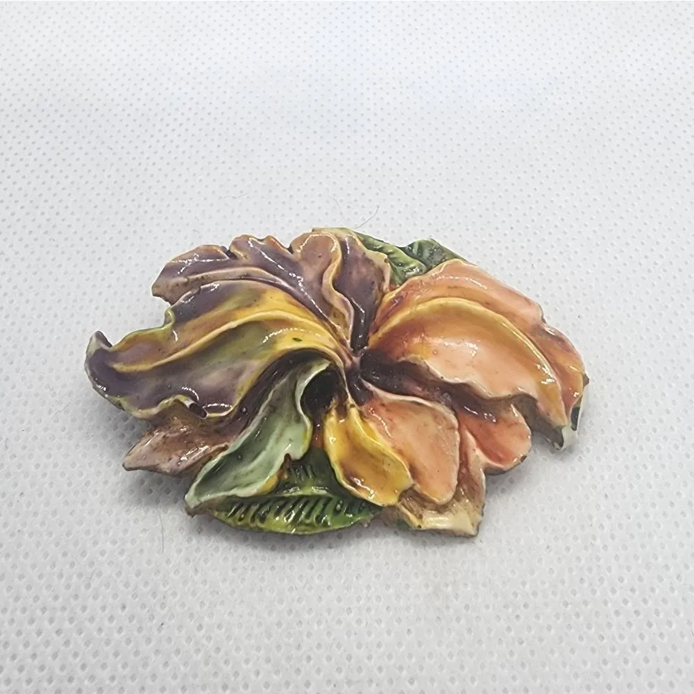 Vintage West Germany Flower Brooch Orange - Image 2