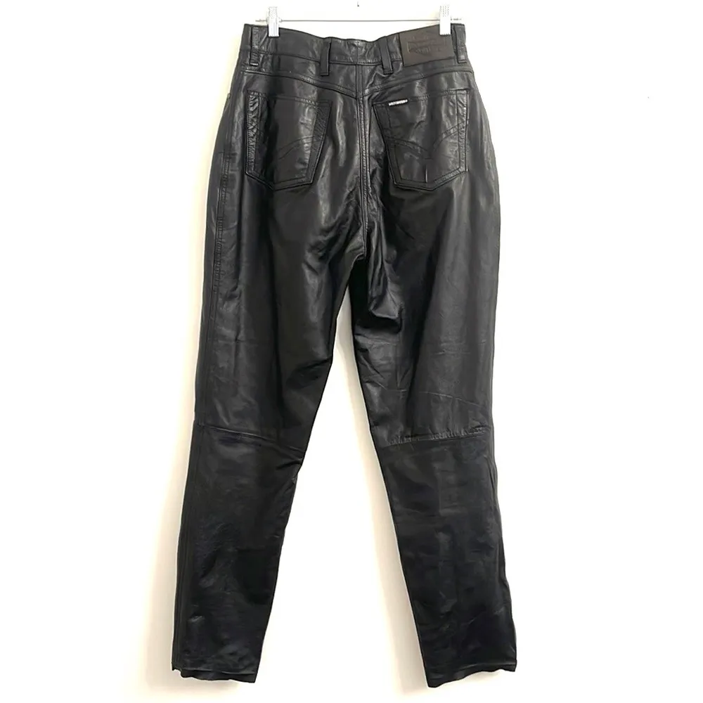 Harley Davidson woman high waist black Leather taper Pants Size undefined - Image 2