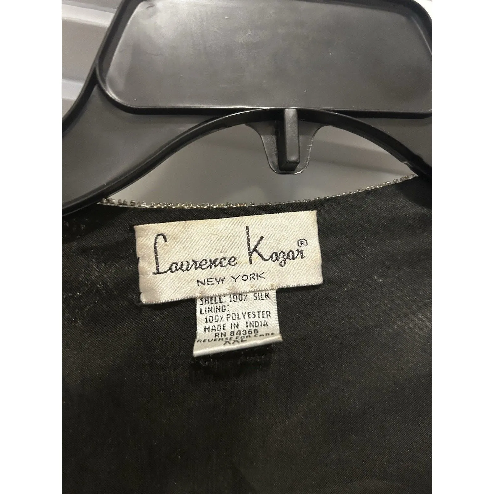 Laurence Kazar Jacket Silk Beaded Long Sleeve Open Front Vintage Size XXL Blazer - Image 3