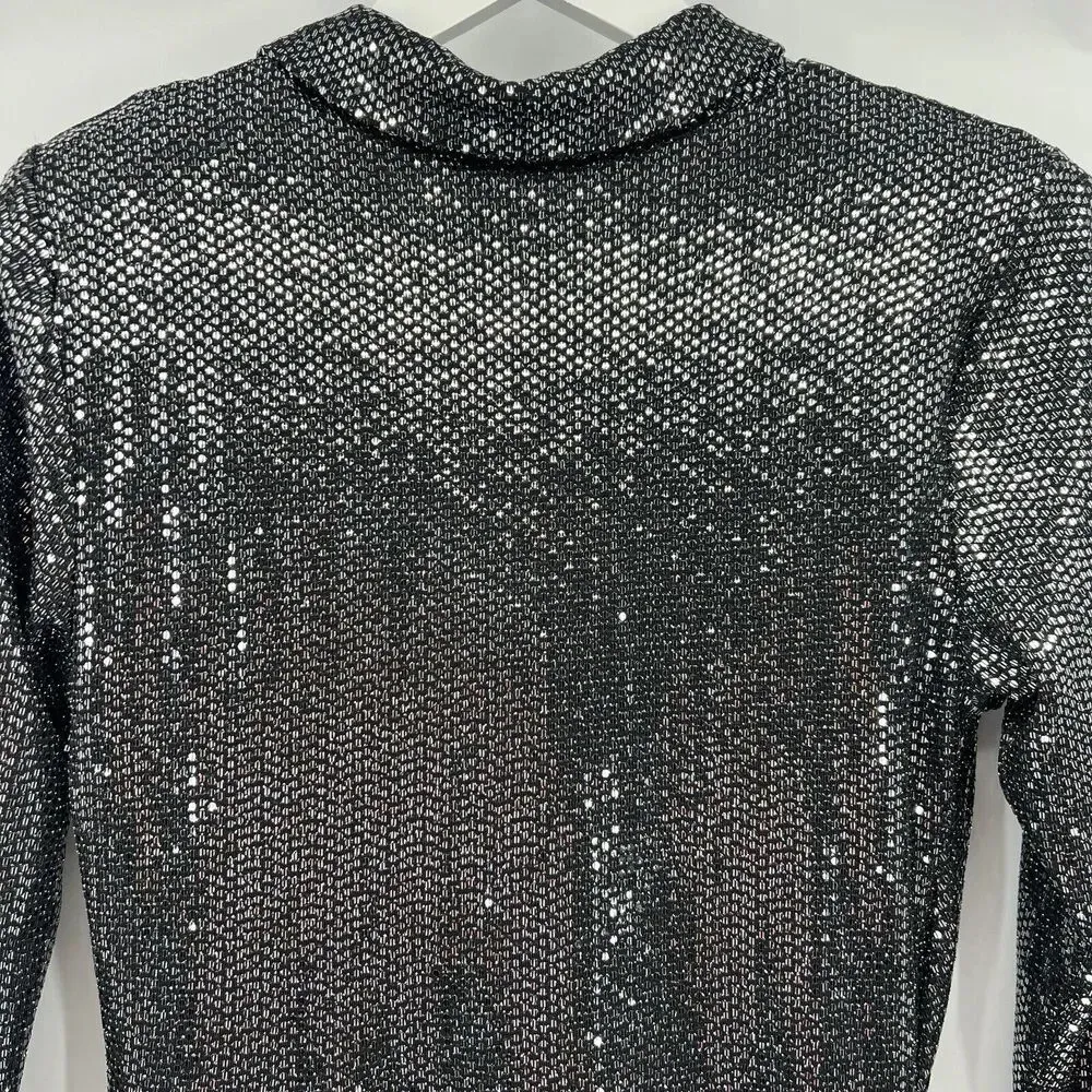 Zara Black‎ Silver Sequin Glitter Blazer Playsuit Romper Women’s Size Small - Image 6