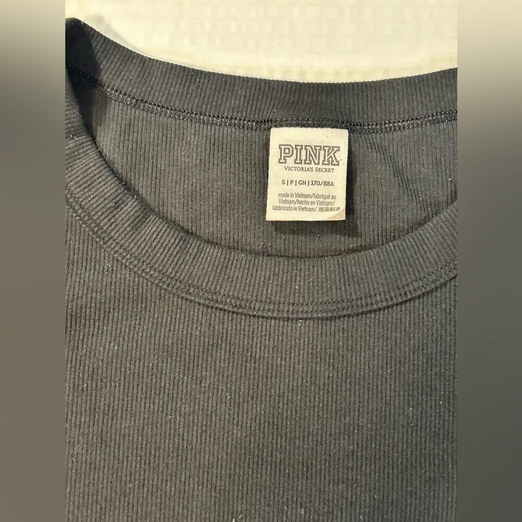 PINK Victoria Secret Black Long Sleeve Ribbed Thin Pullover Logo Top Size Small‎ - Image 6