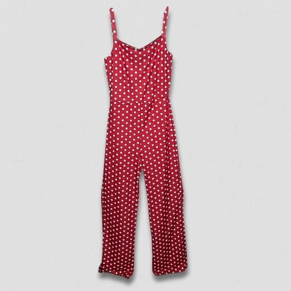 Vintage Y2K Polka Dot Jumpsuit wide leg Red White Disney Park outfit - Image 2