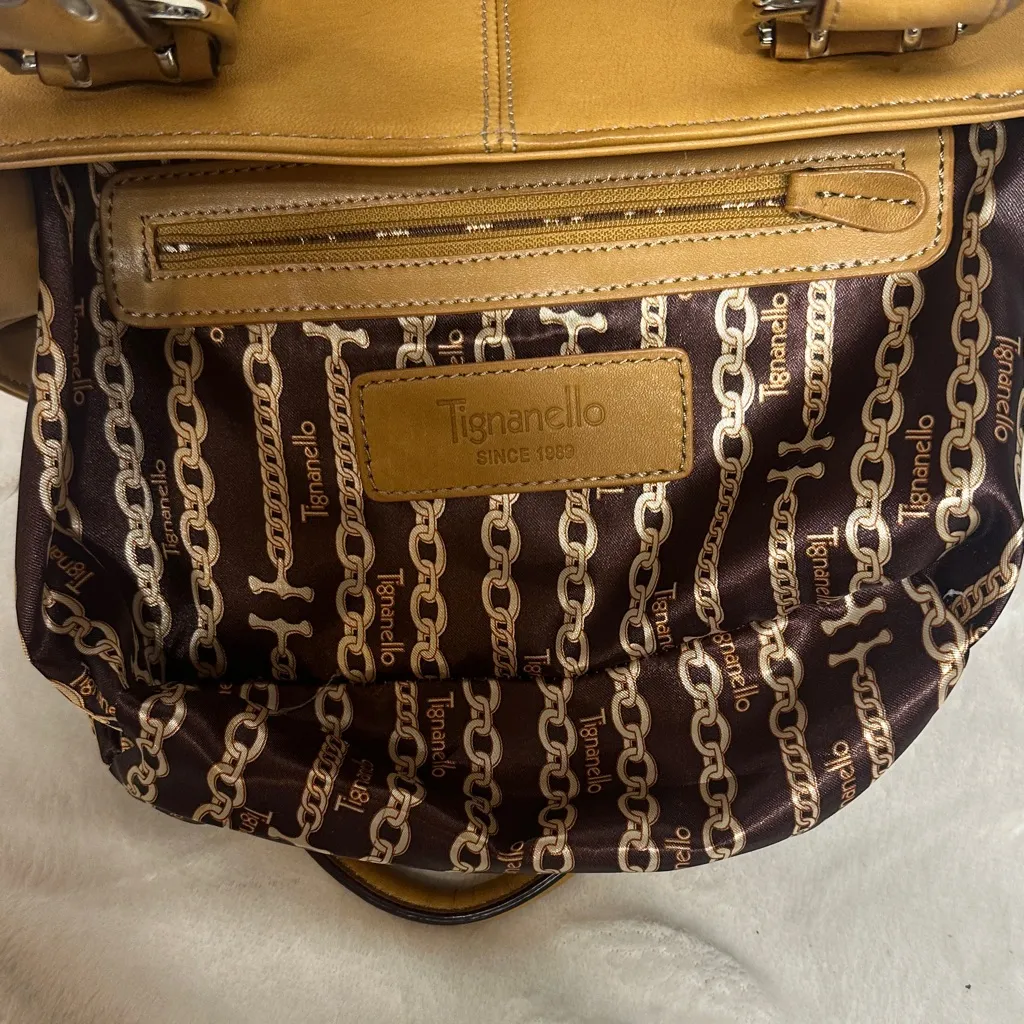 Tignanello Mustard Leather Satchel with Buckle Details - Image 13
