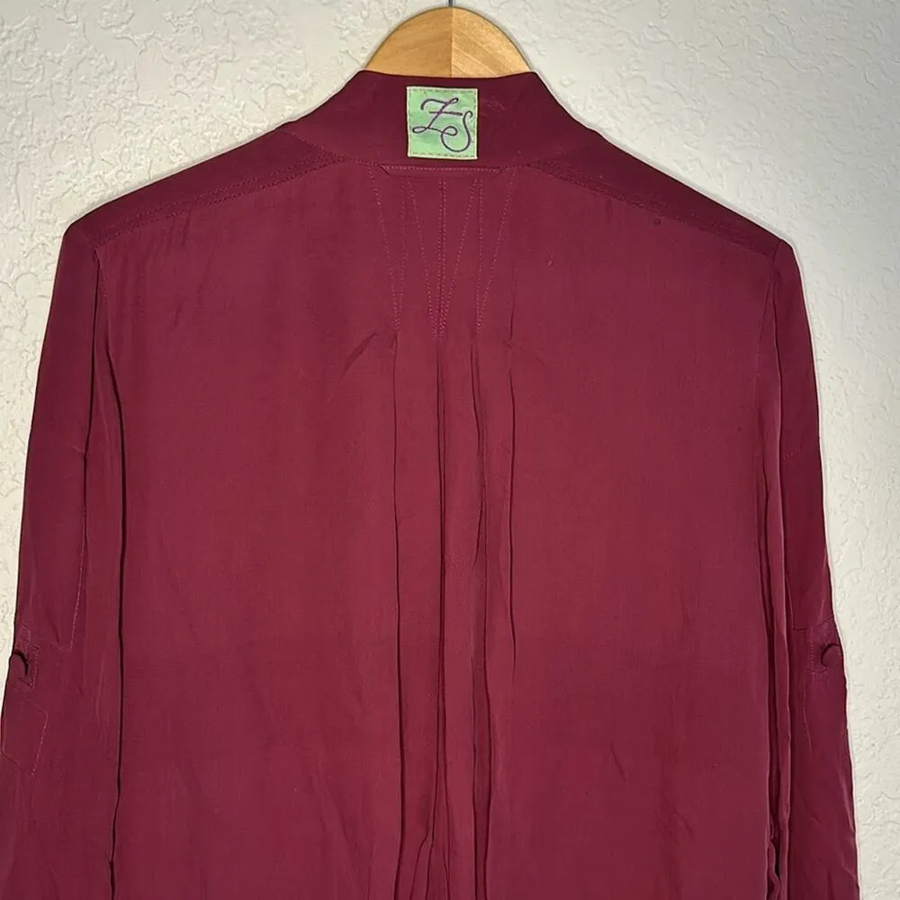 Z Spoke Zac Posen Burgundy Shirt Dress 100% Silk City Chic Going Out Date Zipper Red Size 10 - Image 6