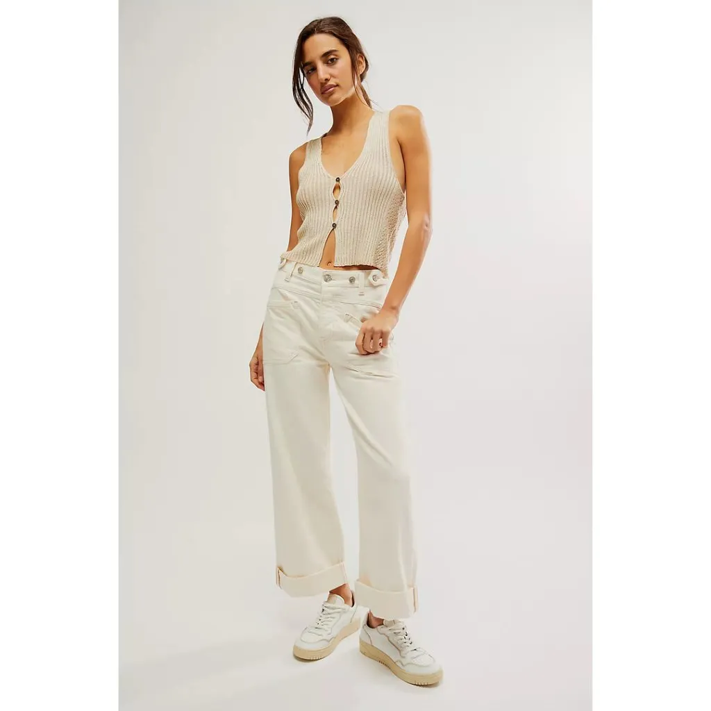 FREE PEOPLE We the Free Palmer Cuffed Baggy Jeans Wash Eggshell Size US 30 NWT - Image 10