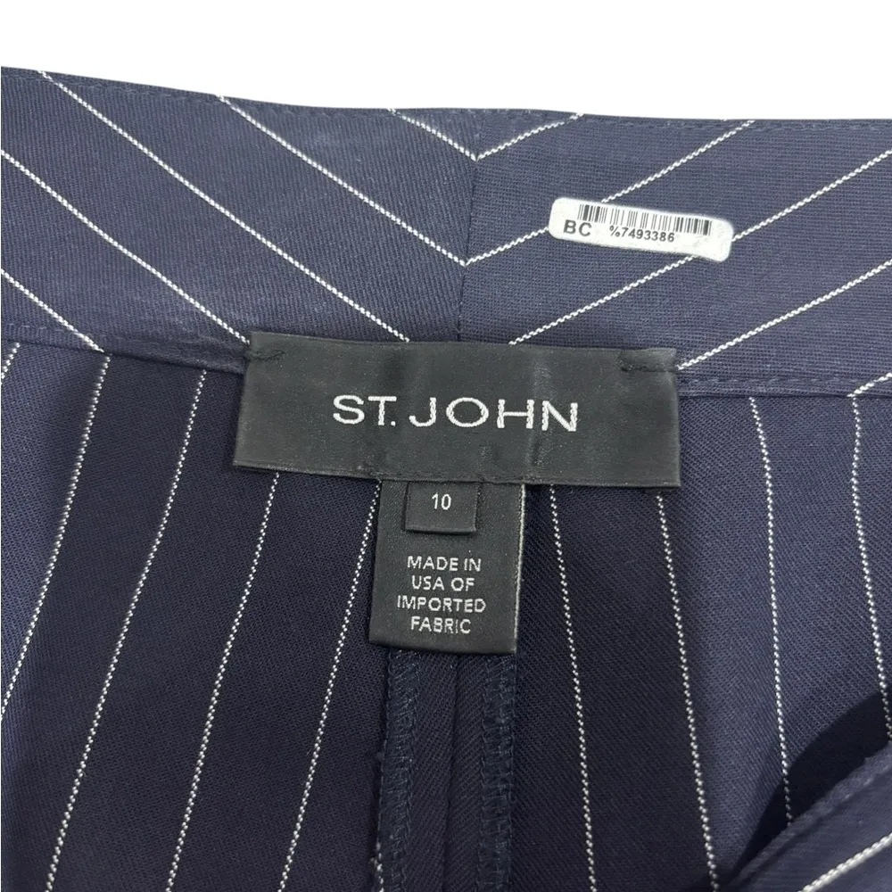 St John Pants Women 10 Navy Blue White Striped Wool Blend Wide Leg Trousers - Image 4