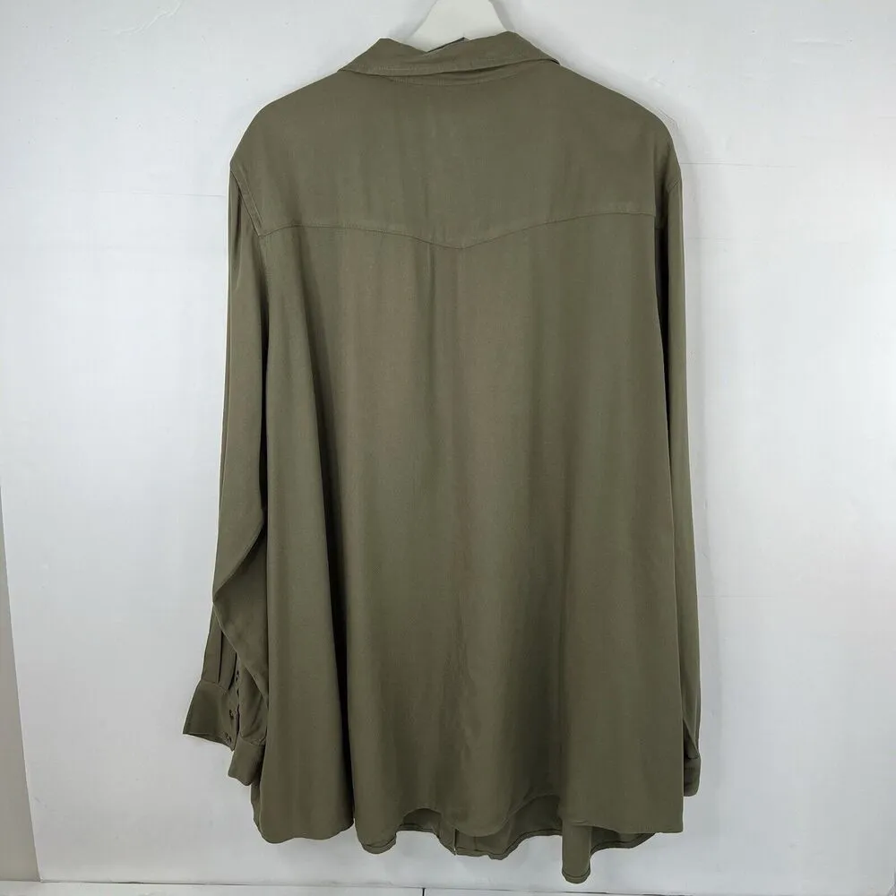 Jessica Simpson Plus 3X Shirt Green Olive Floral Embroidered Long Sleeve Tunic - Image 8