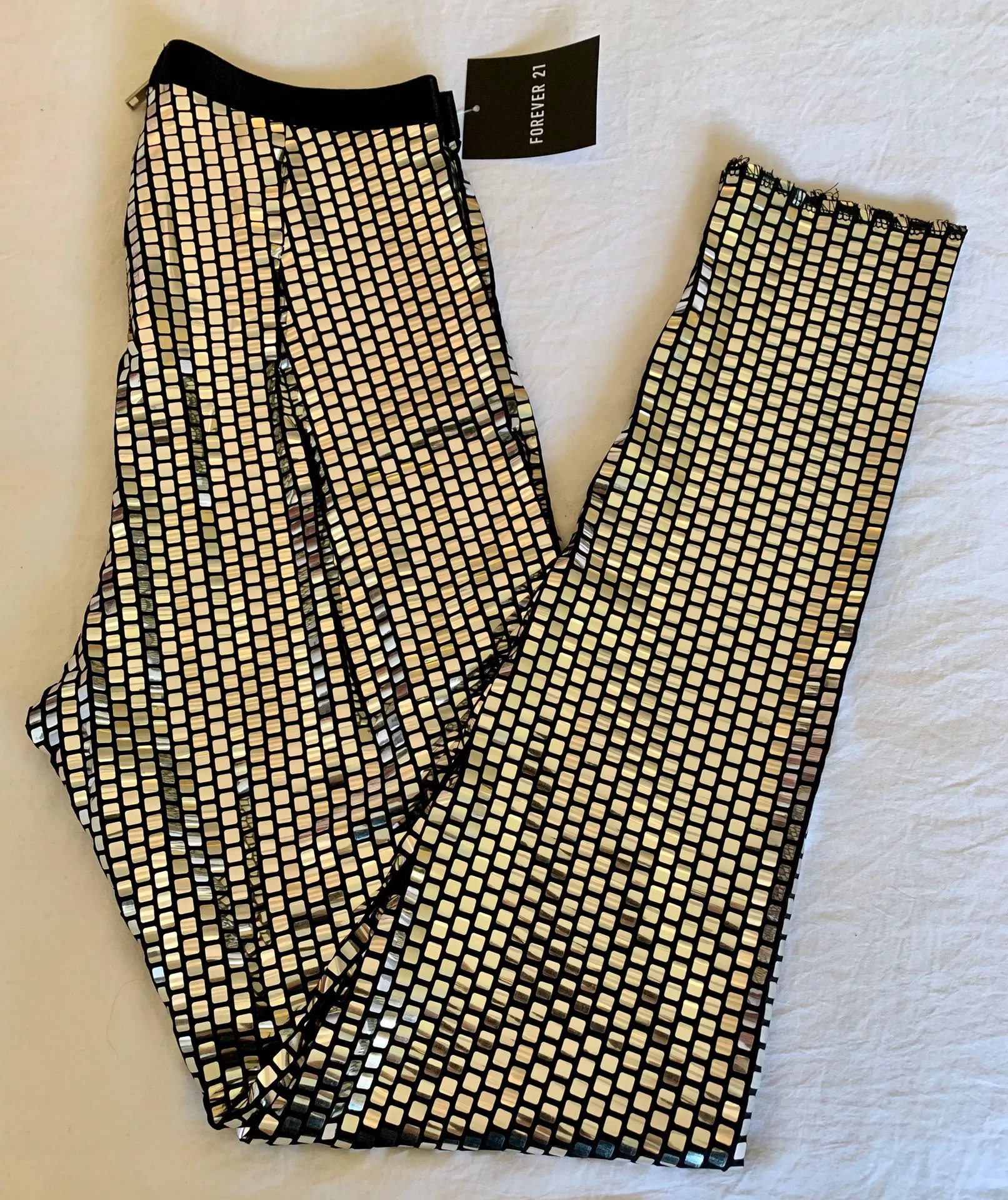 Forever 21 Black & Silver Metallic Skinny Leggings  - Image 2