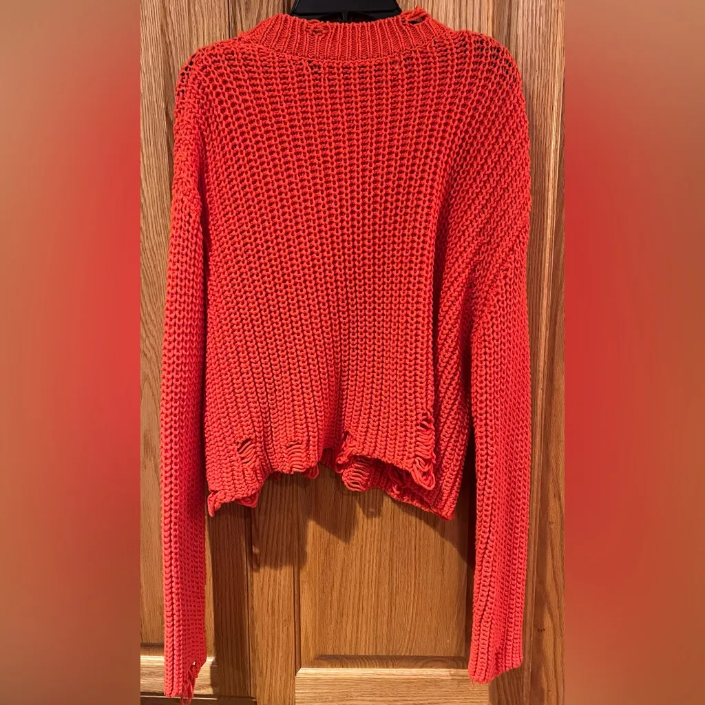 ZARA ‎ Flame Orange Distressed Ripped Oversized Cropped Knit Sweater Size Small - Image 13