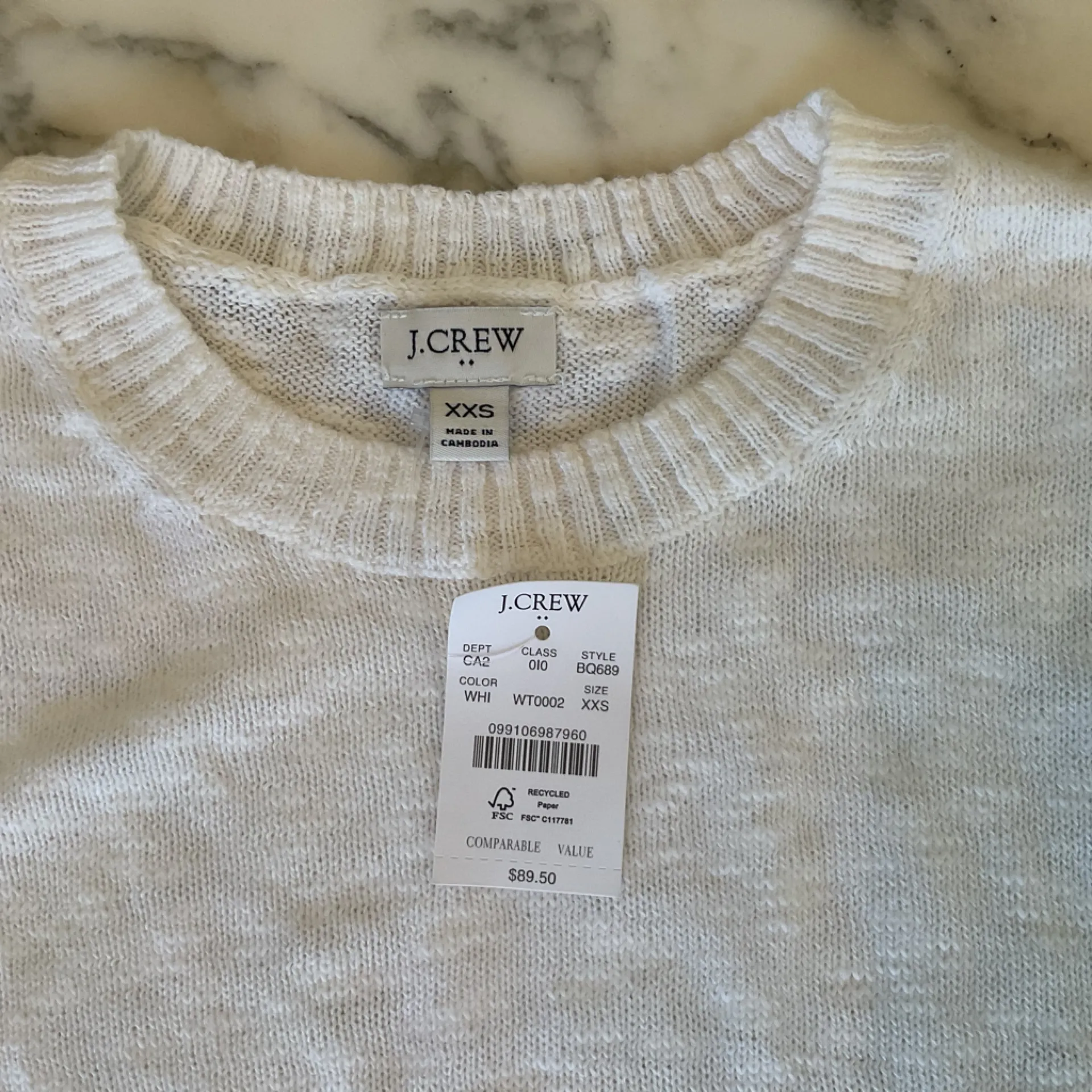 NWT J Crew Women's White Beach Sweater Crew Neck Pullover Coastal Casual Sz XXS - Image 6