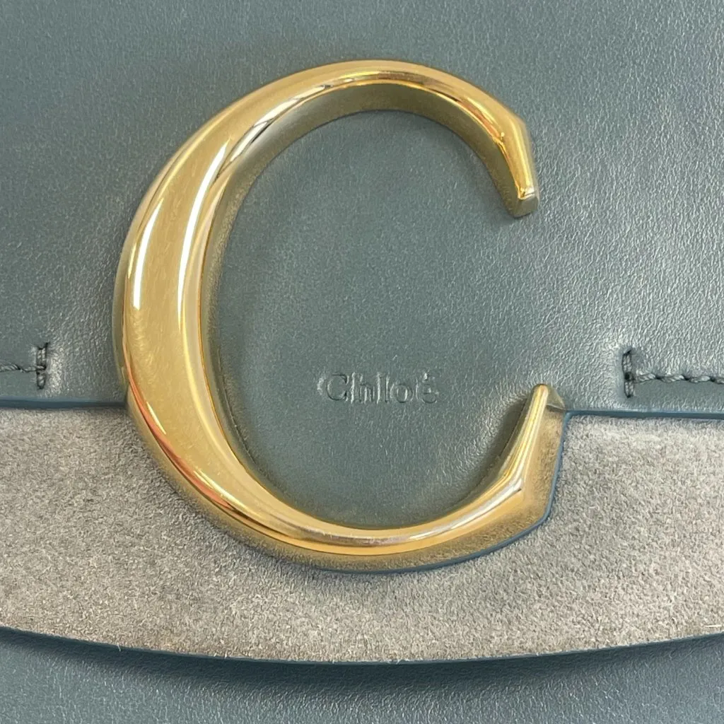 Chloé C Calfskin Leather & Suede Crossbody Bag in Blue & Grey - Preowned - Image 8