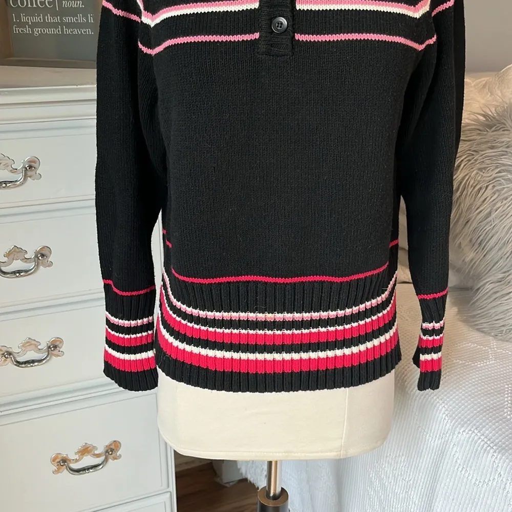 Liz Claiborne Lizsport Petite Sweater Black Striped Cotton Acrylic Cotton MP - Image 5
