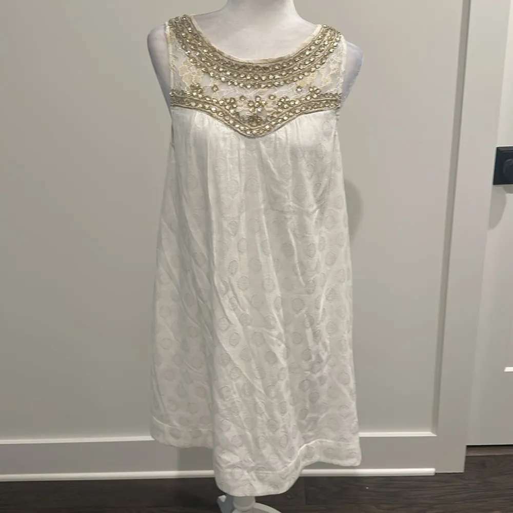 Anthropologie MAEVE Graced White Beaded Jeweled Embellished Swing Dress Sz - Image 5