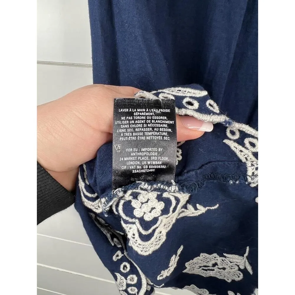 Anthro Moulinette Soeurs Embroidered Floral Sleeveless Blouse Scalloped Hem 0 - Image 9