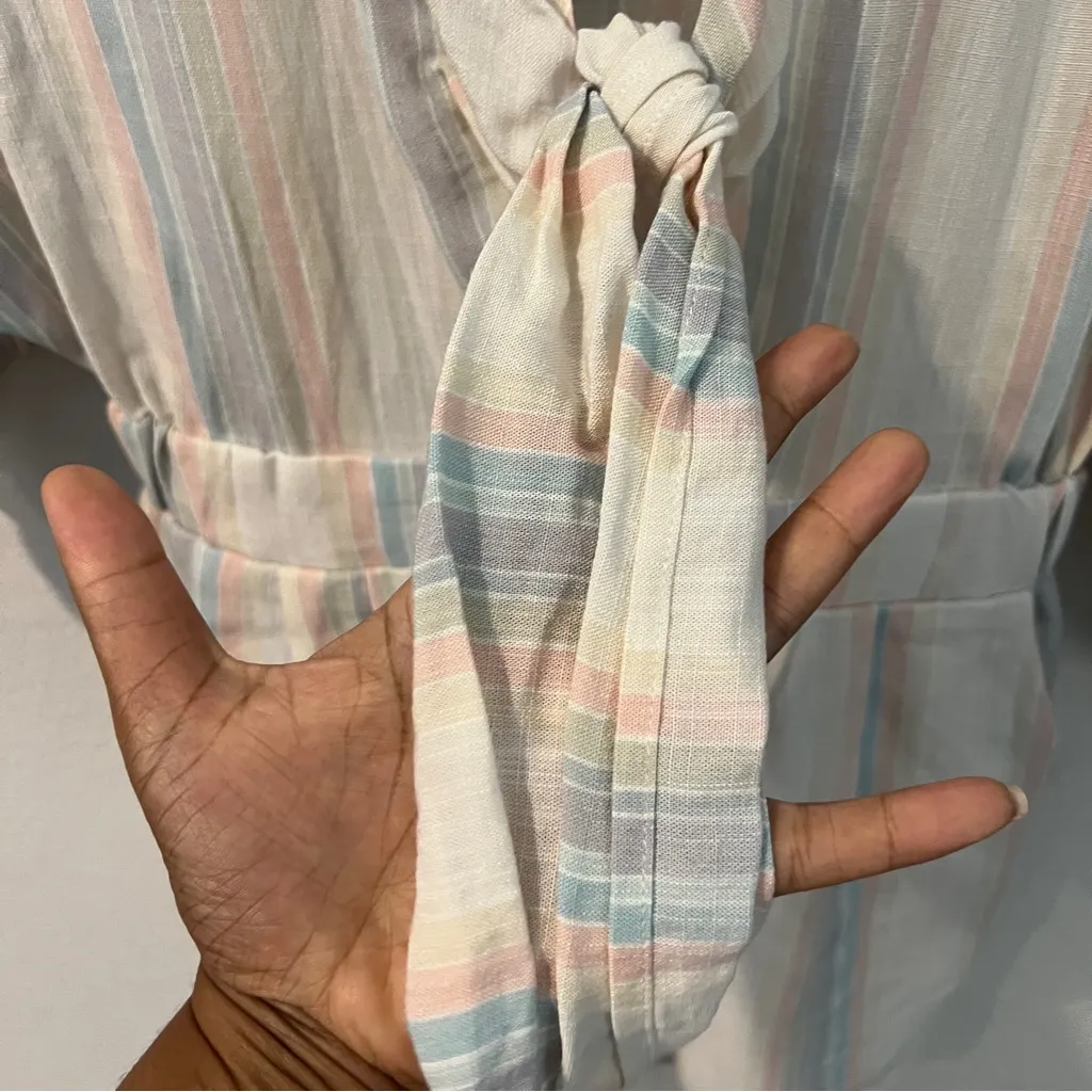 VICI Gauzy Pastel Striped Tie-Front Deep V Neck‎ Dolman Sleeve Romper Size XS - Image 4