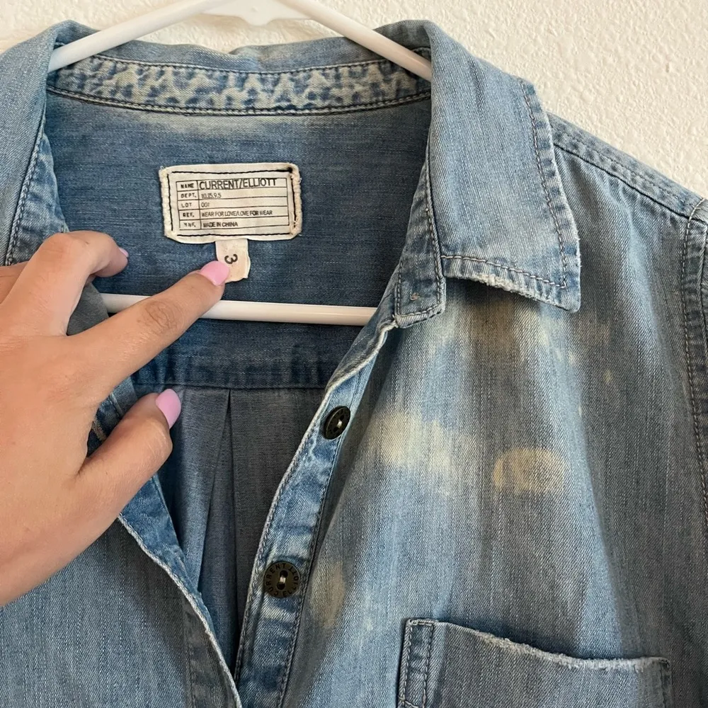 Current/Elliott The Popover Chambray Short Sleeve Denim Button Down Shirt 3 - Image 5