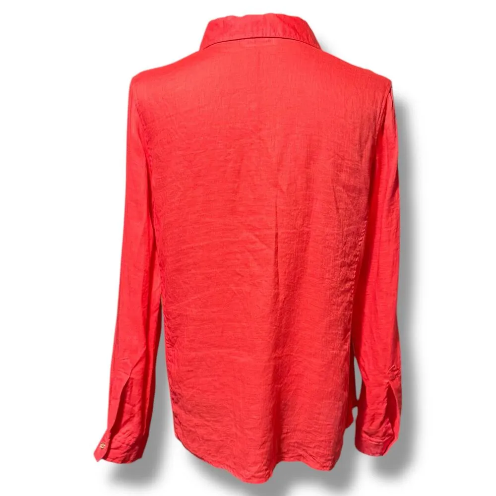 Calvin Klein Roll-Tab Long Sleeve Button Up Linen Pink Large - Image 4