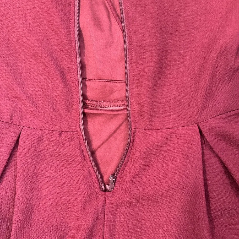 beautiful windsor burgundy flowy mini dress with short sleeves and tie - Image 5