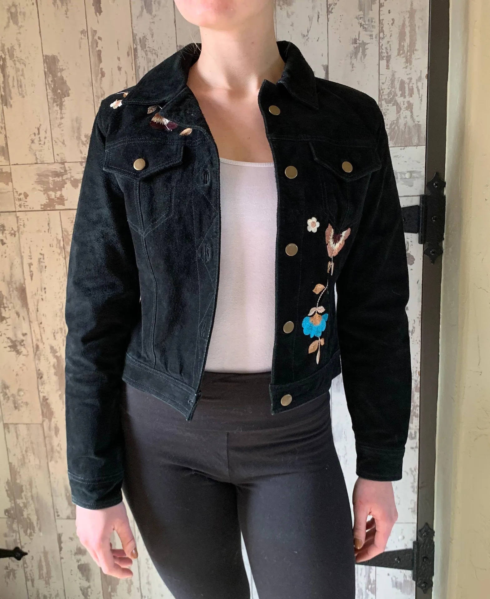 Brandon Thomas Suede flower embroidered jacket - Image 2