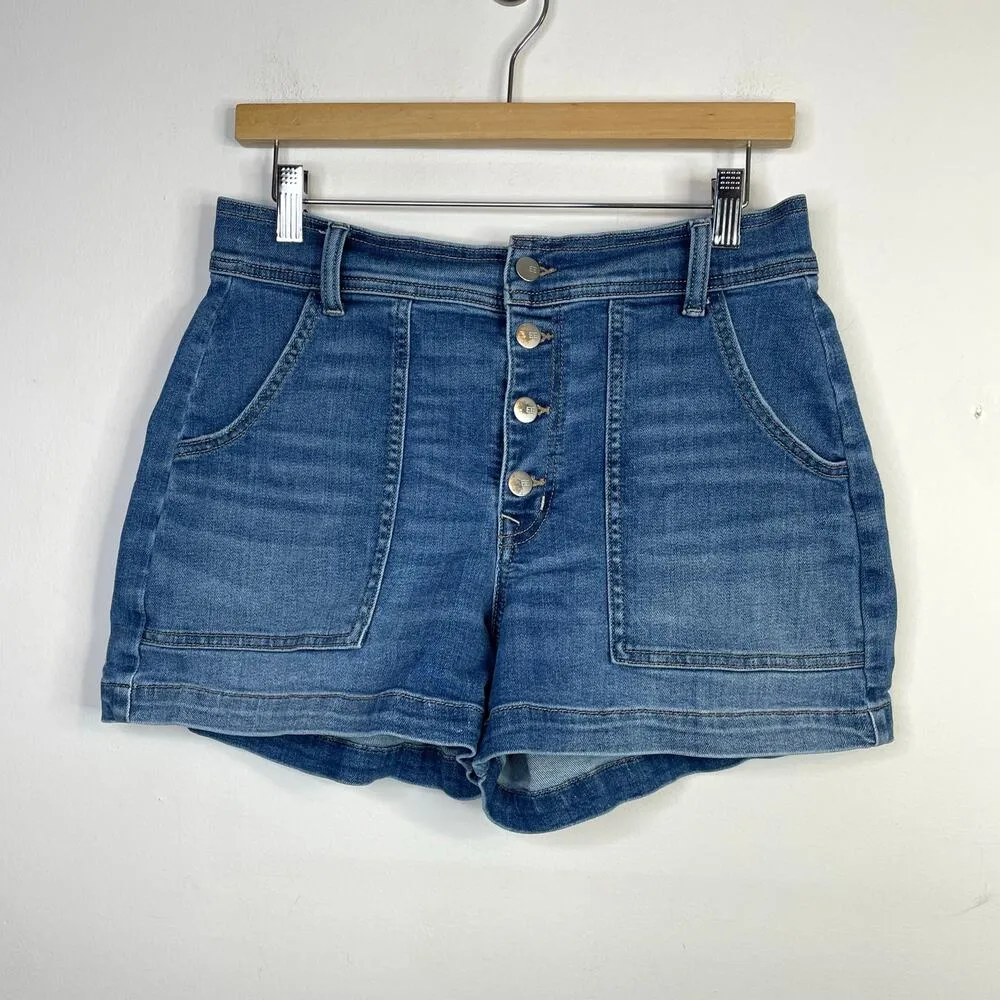 Evereve Ever Denim Jean Utility Exposed Button Fly Stretch Shorts womens 30 - Image 2
