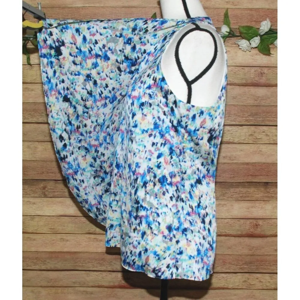 Ann Taylor Blue Ladies Sleeveless Blouse Top Size 10 Ruffle Side Zipper V-Neck - Image 6