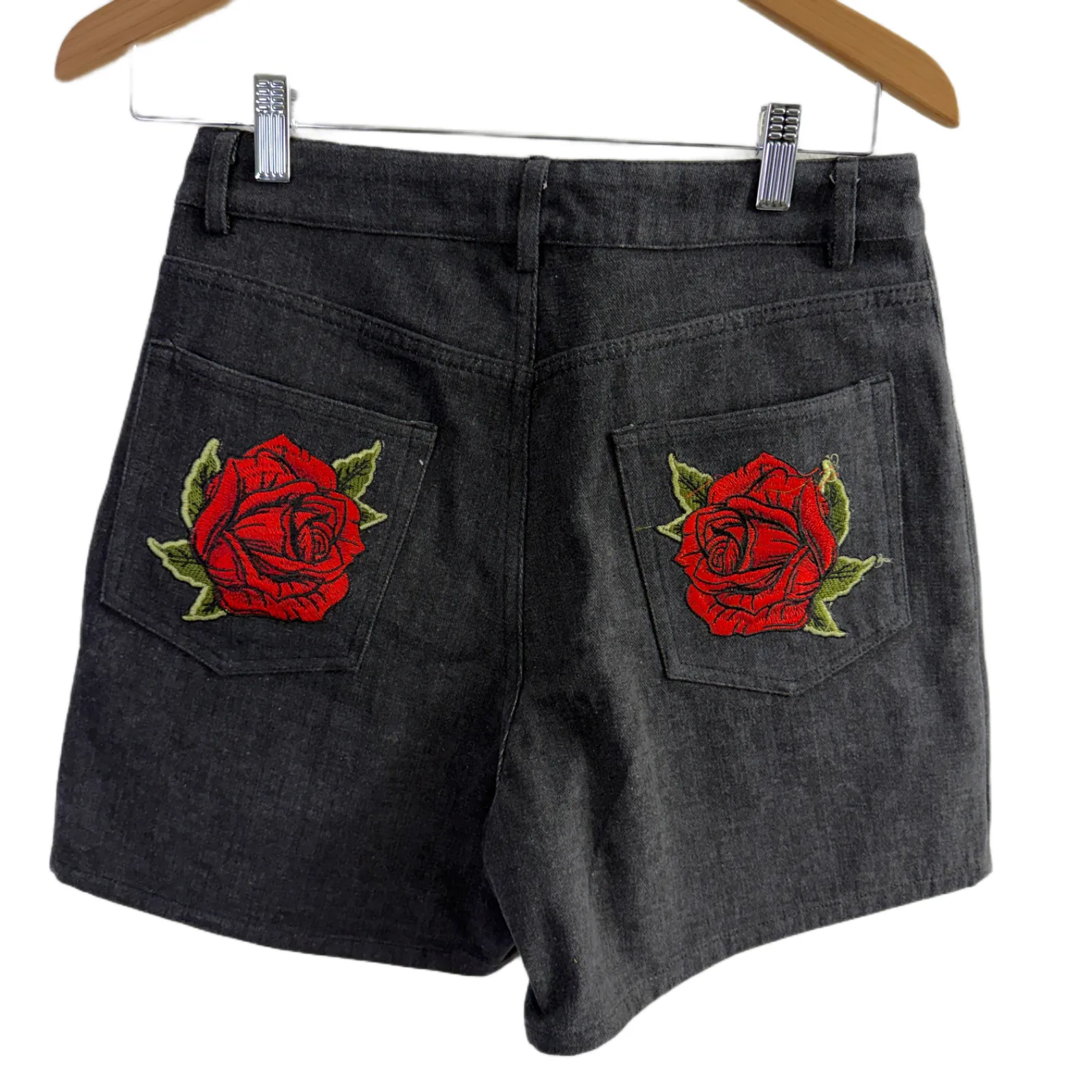 Rodeo Quincy Ryder Shorts Womens 27 Black Denim Floral Rose Applique Western NWT - Image 7