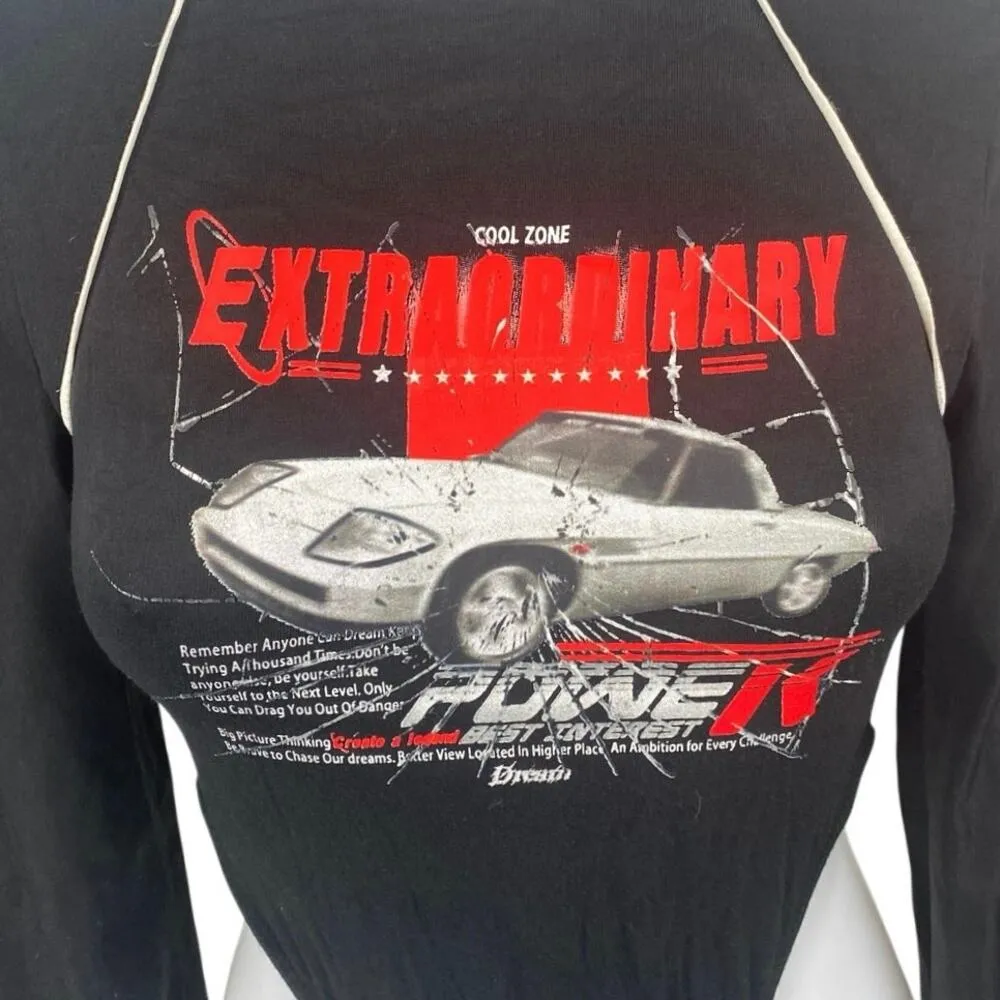 Shein Women's Black Car Graphic Print Long Sleeve Sweatshirt Bodysuit Top Size 4 - Image 3