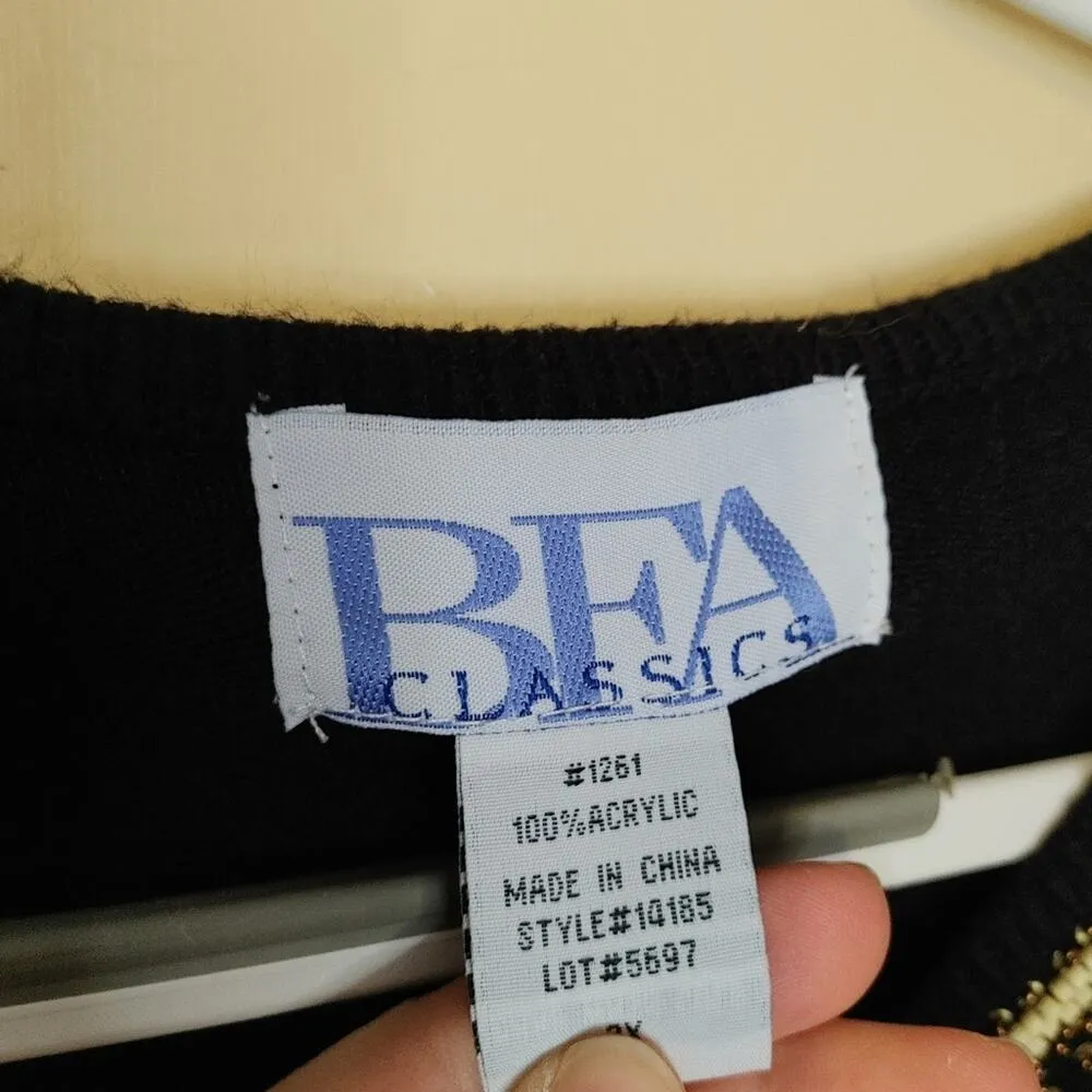 Vintage Dark BFA Classics Black Acrylic Sweater Beaded Sequin V Neck Size 2X - Image 4