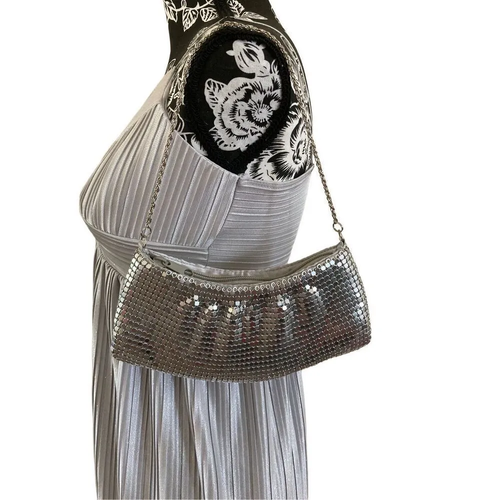 Vintage As U Wish Formal Mini Dress Embellished Rhinestones Metallic Purse Sequi - Image 4