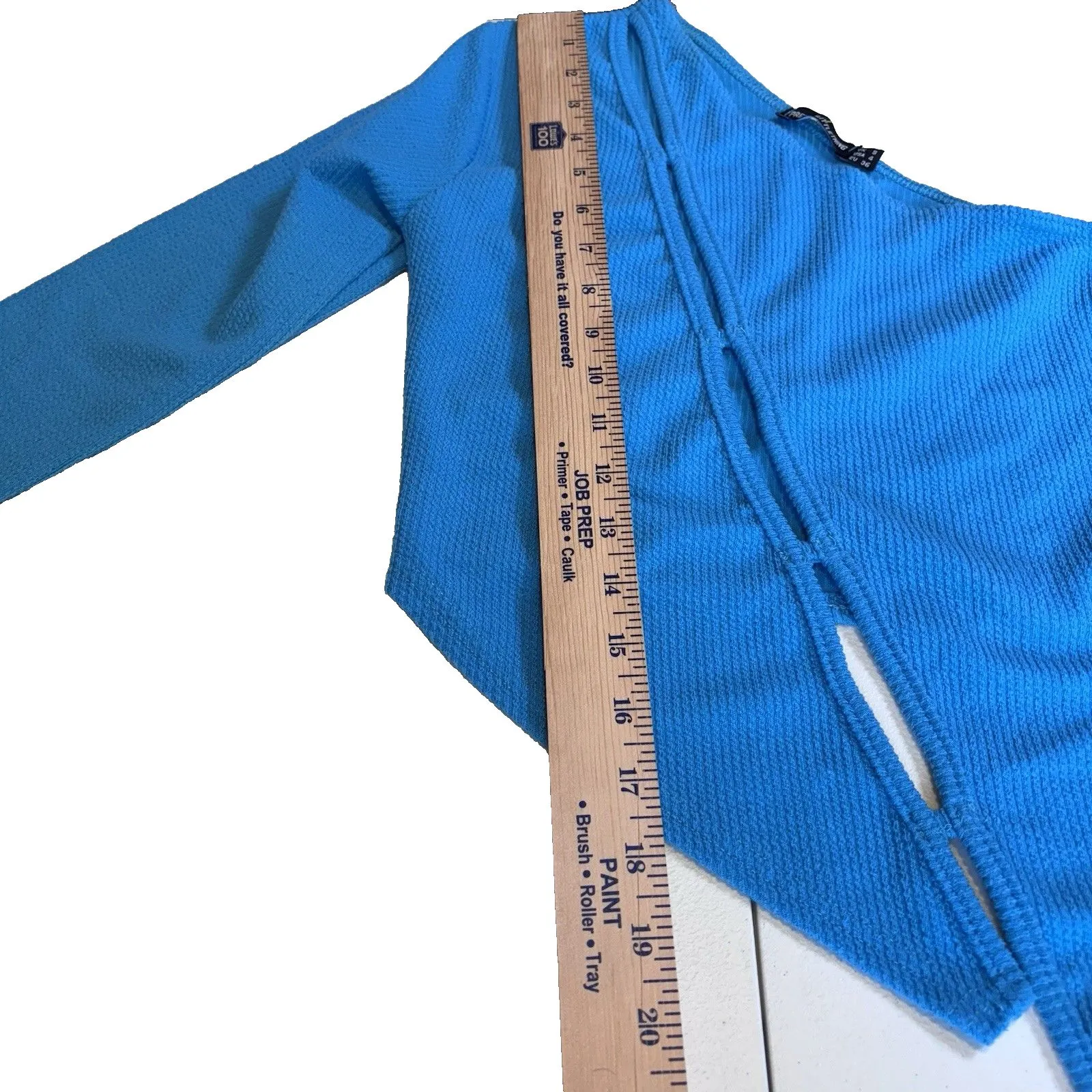 Pretty Little Thing Blue Crinkle Rib One Shoulder Asymmetric Long Sleeve Top S 4 - Image 9