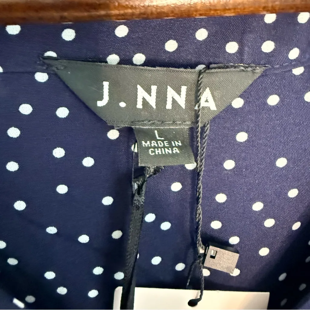 J. NNA Navy and White Polka Dot Lined Romper Size Large Blue - Image 2