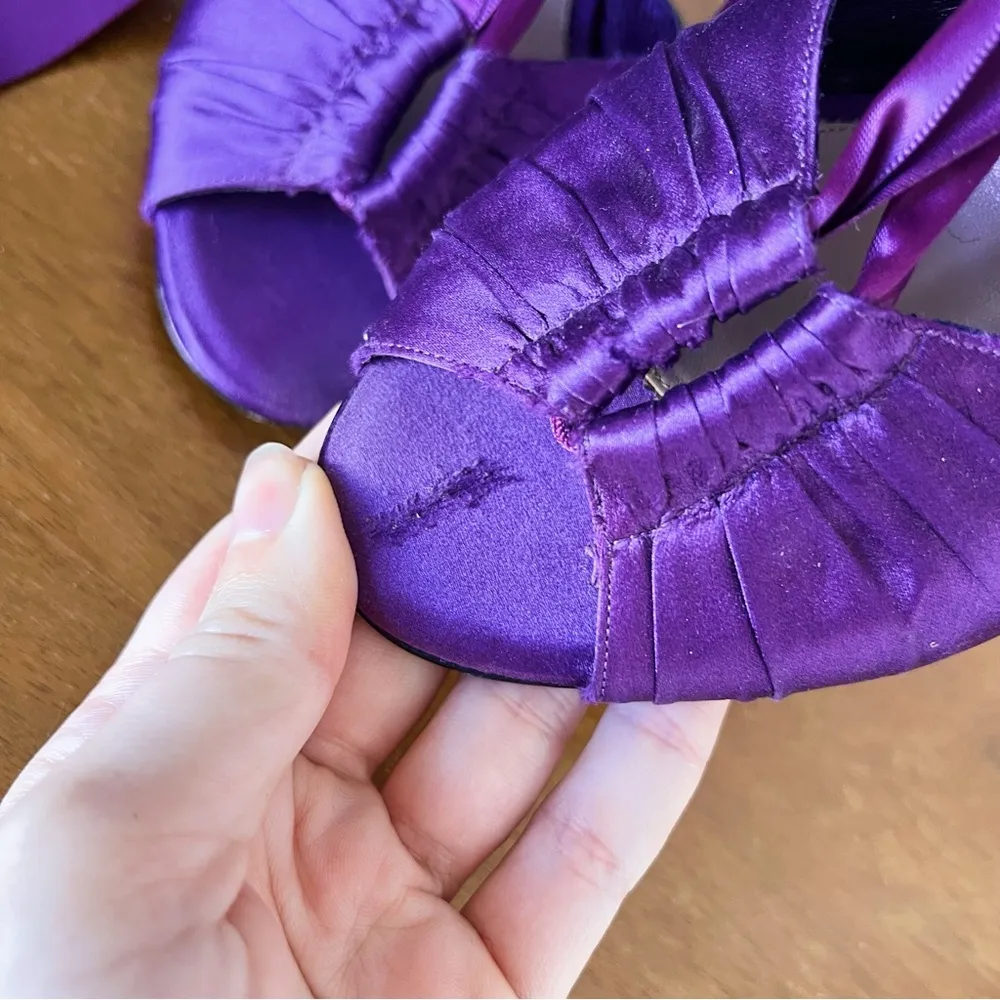 TOM FORD • purple satin evening heels pumps peep toe ankle ribbon tie stiletto - Image 7