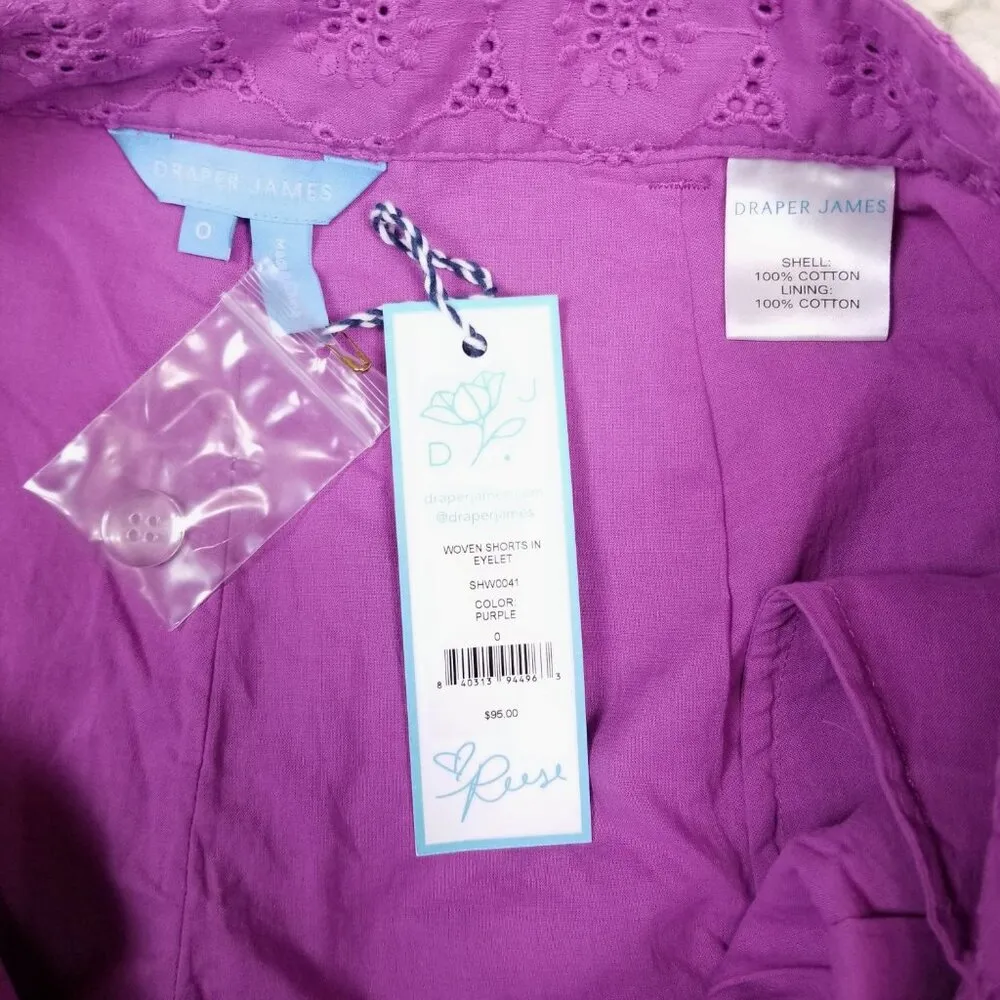 NWT Draper James Woven Shorts Eyelet Purple Sz 0 - Image 4