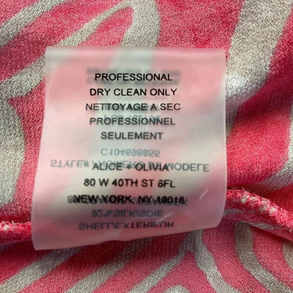 Alice + Olivia Women's Zebra Print Blouse Silk Blend Smocked Top Size‎ M Pink - Image 14
