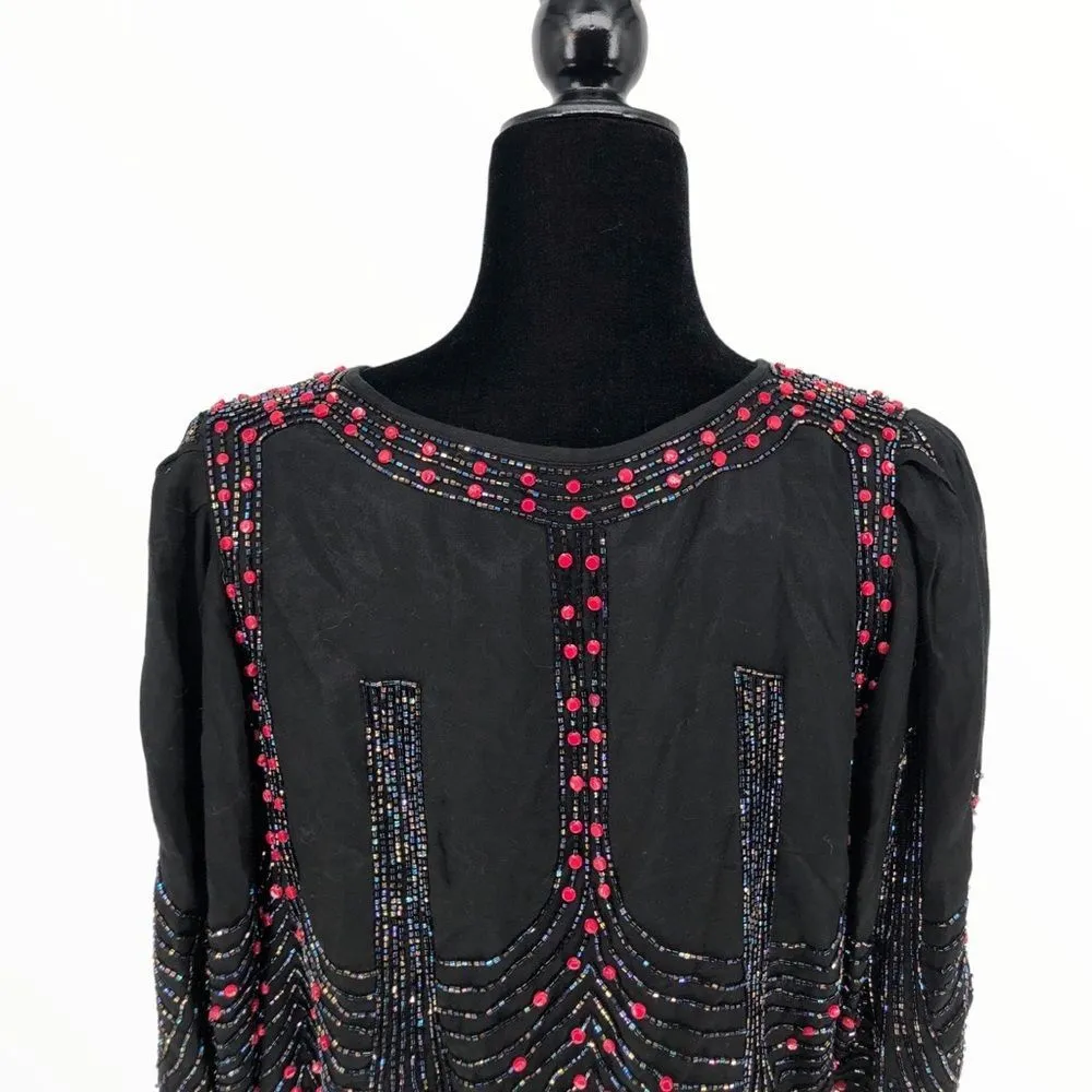 90’s Vintage Beaded Cropped Dinner Jacket Elbow Sleeves Size M - Image 8