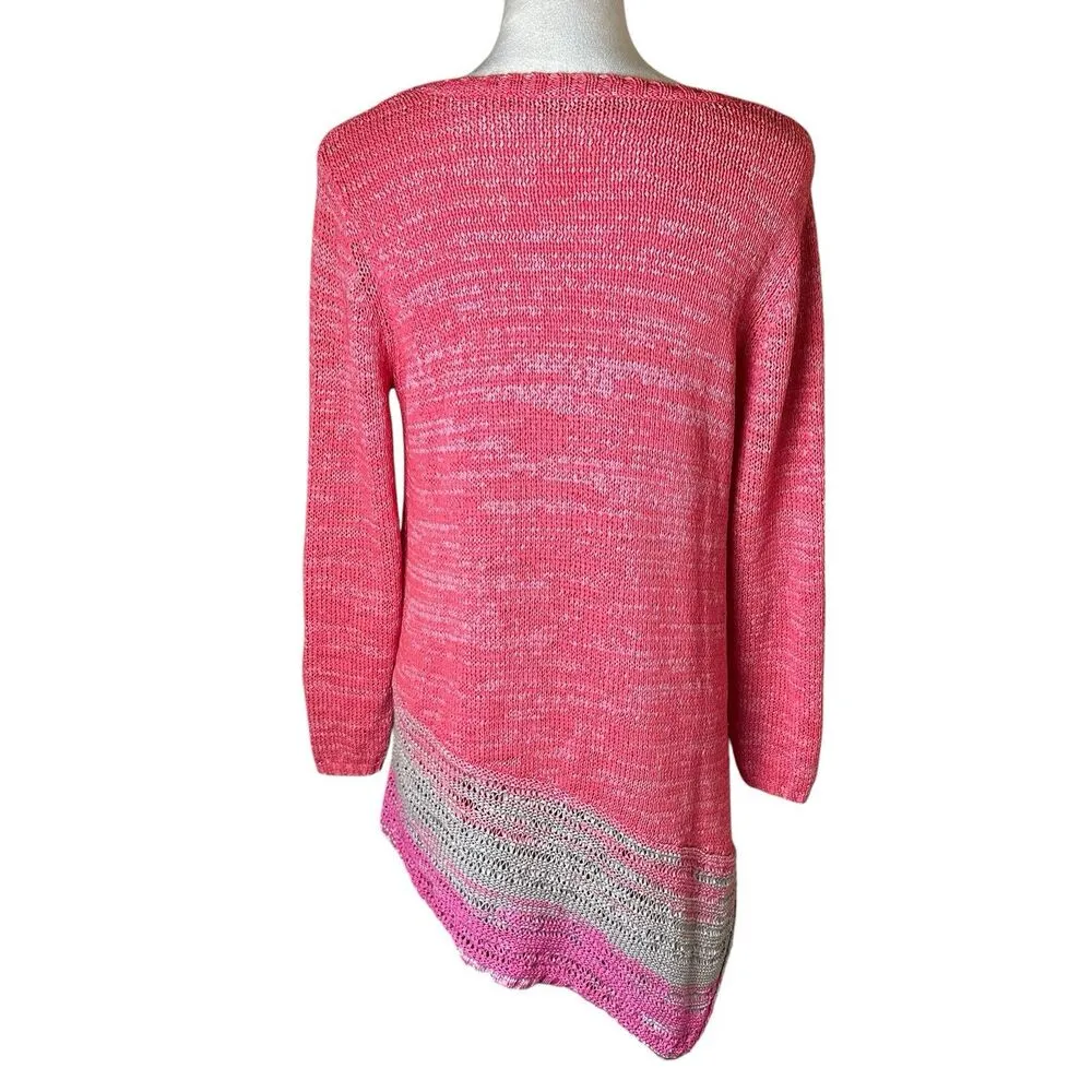 Asymmetrical Open Knit Tunic Sweater Salmon Pink Size Medium - Image 3
