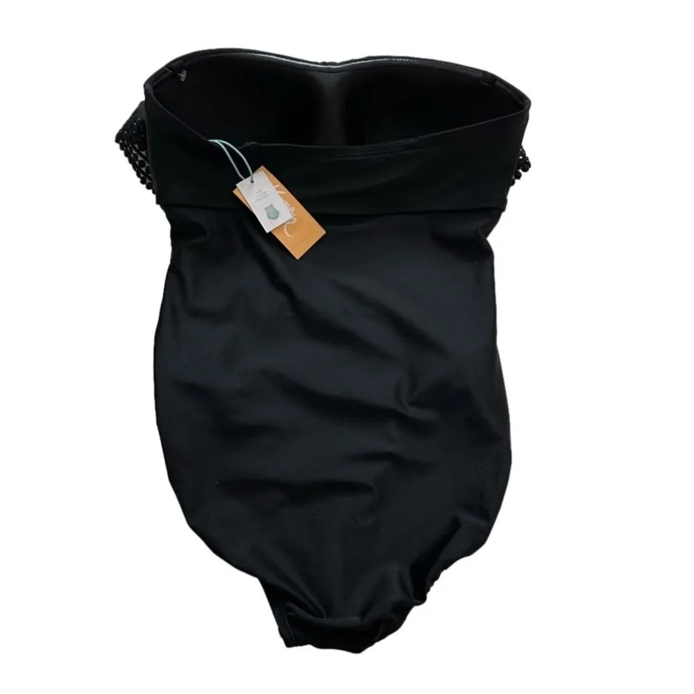 Kona Sol Swimsuit One Piece Black Crochet Flounce Strapless Small NEW - Image 6