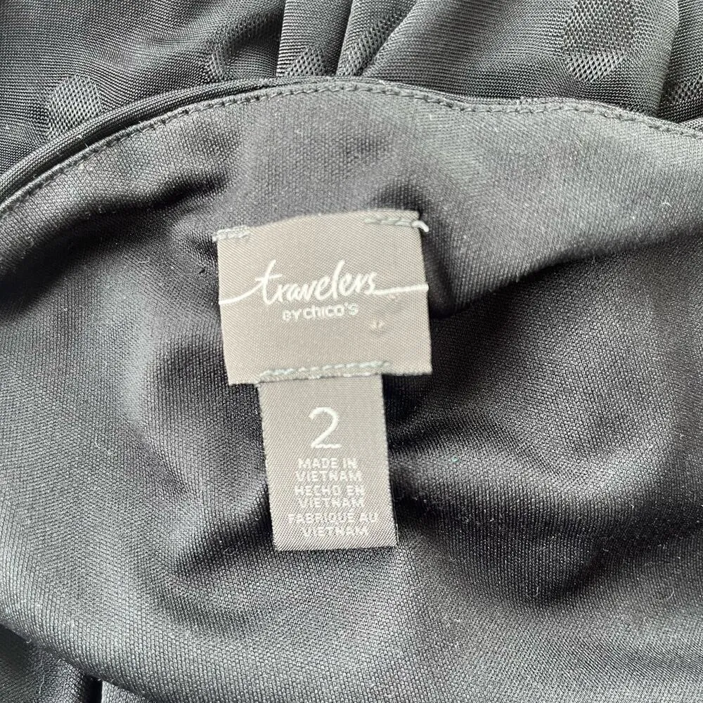 TRAVELERS by CHICO'S Tunic Dress Sz 12 Black Circle Geometric Stretch Jacquard - Image 10