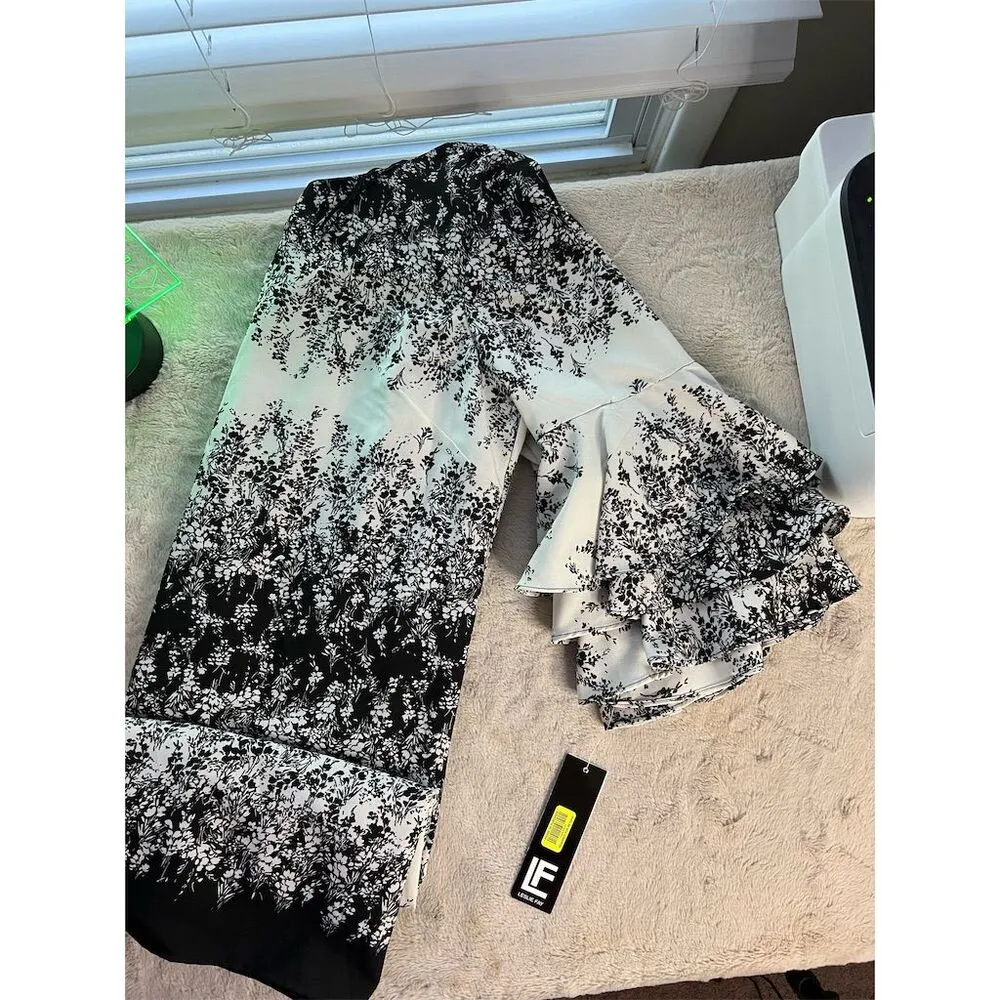 Leslie Fay Women's Floral Shift Dress Black Ivory Size 14 Knee Length - Image 7