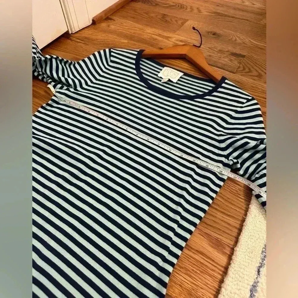 Sail to Sable STS Navy and Aqua Striped Bell Sleeve Sweater Dress M - Image 8