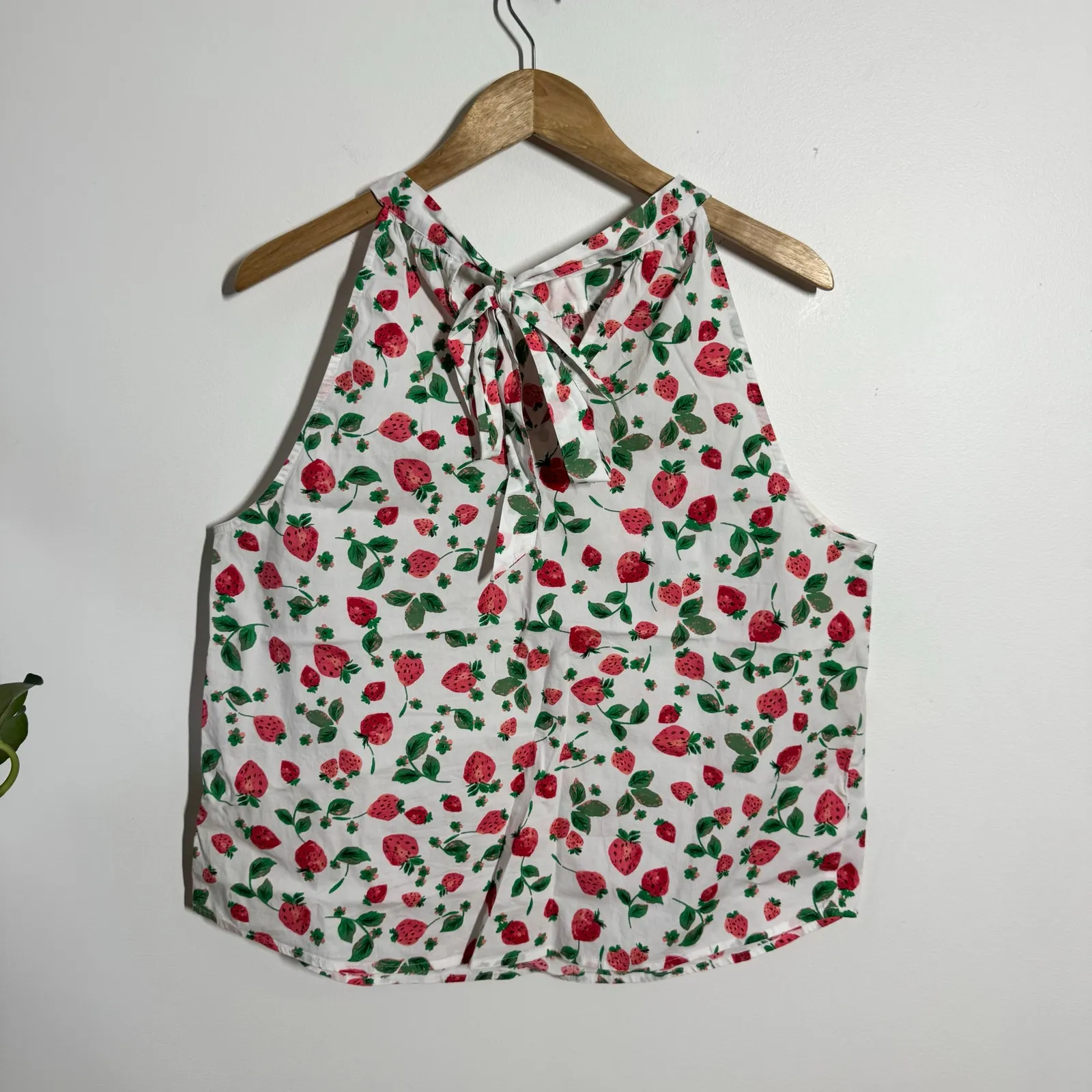 J.Crew Strawberry Halter Neck Tank Top Women L Red White Novelty Spring Preppy Size L - Image 2