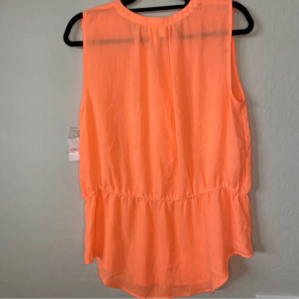 LIZ CLAIBORNE NWT Women's Top Sleeveless Orange Elastic Waist Button Up  Sz L - Image 2