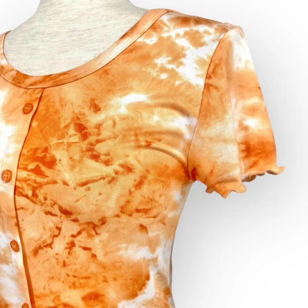 Abound NWT  Tie Dye Button Down Crop Top Rust Amber Size Medium Lettuce Hem - Image 2