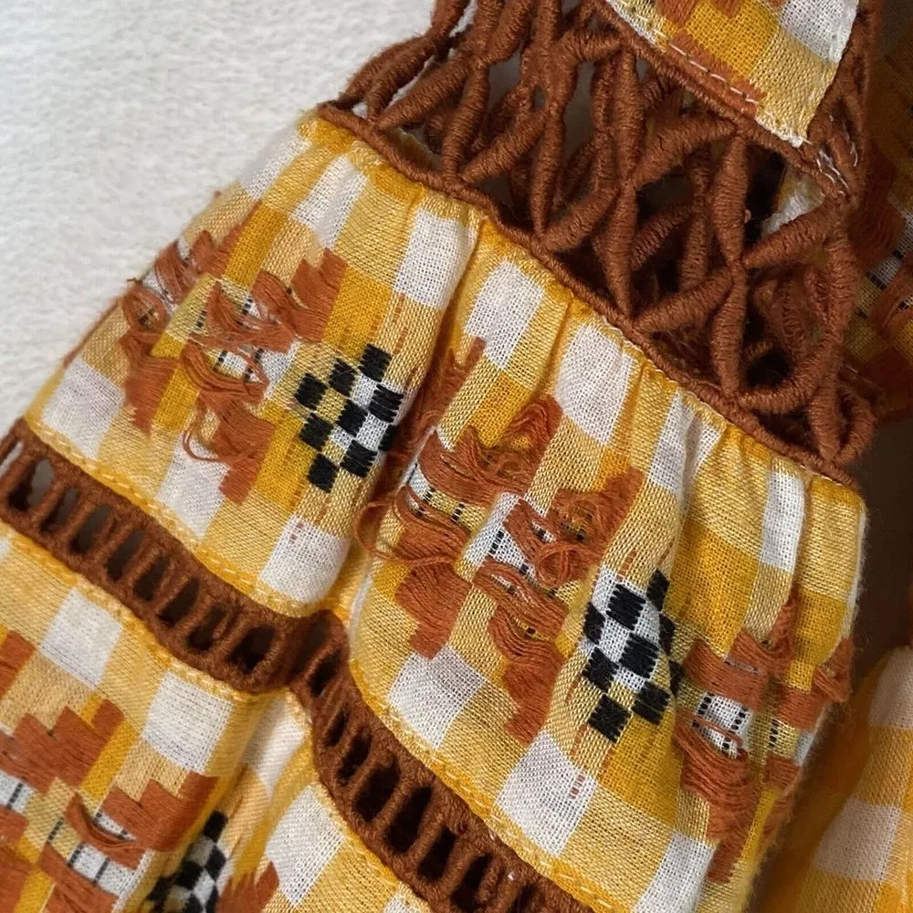 Dodo Bar Or Elena Combo Dress Embroidered Yellow Gingham Check‎ Cotton Size 8 - Image 4