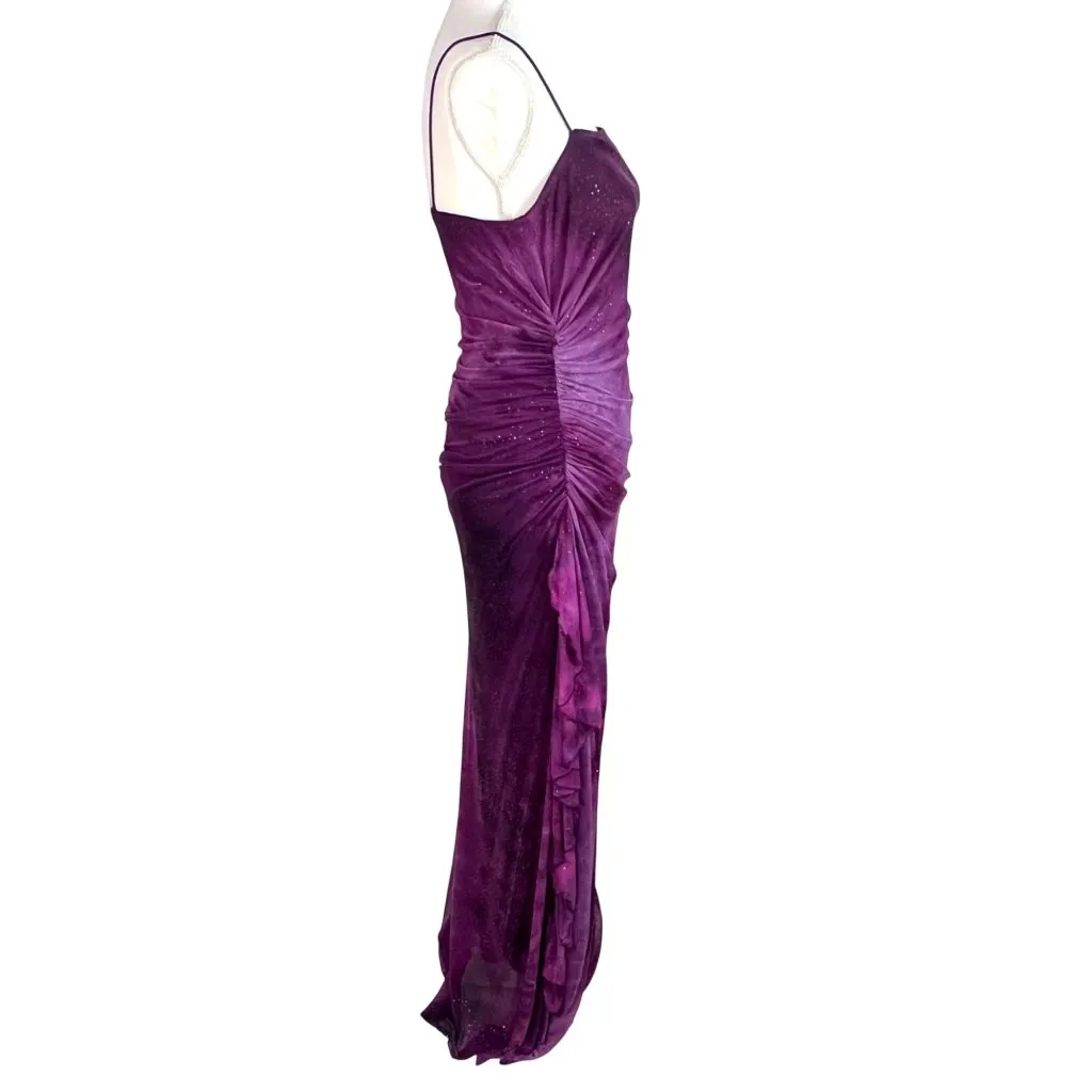 VTG Whimsygoth A-Line Purple Slip Gown M Ruched Sparkly Prom Formal Stretch - Image 7