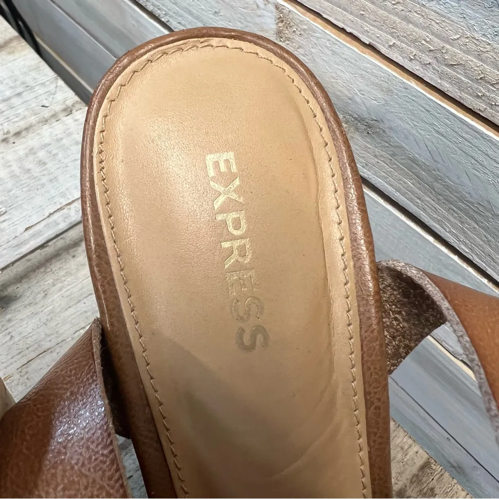 Express Brown Cork Wedge Sandals Strappy Platform Slingback Summer Shoes Size 8 - Image 9