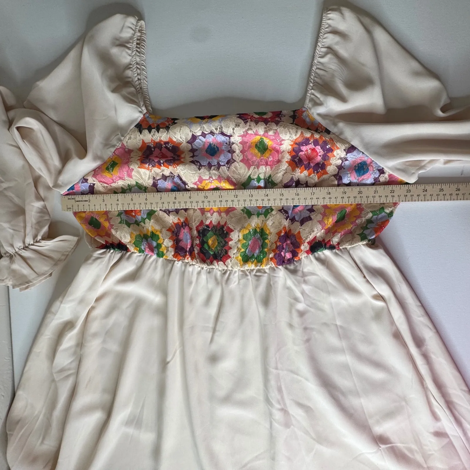 Bloomchic Crochet Square Neck Midi Dress Size 18/20 Cream Cottagecore Boho Flowy Orange - Image 12